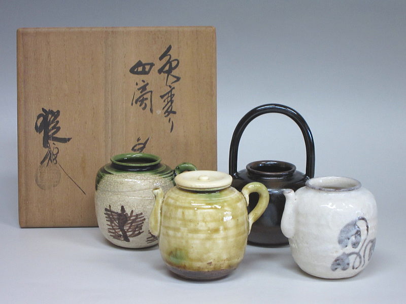 茶道具商（有）越中屋 色変り 四滴茶入 山口錠鉄造 共箱